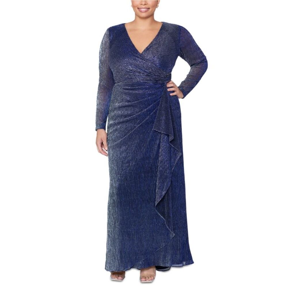 Betsy & Adam Womens Plus Size Metallic Drape-Front Gown Dress, NWT